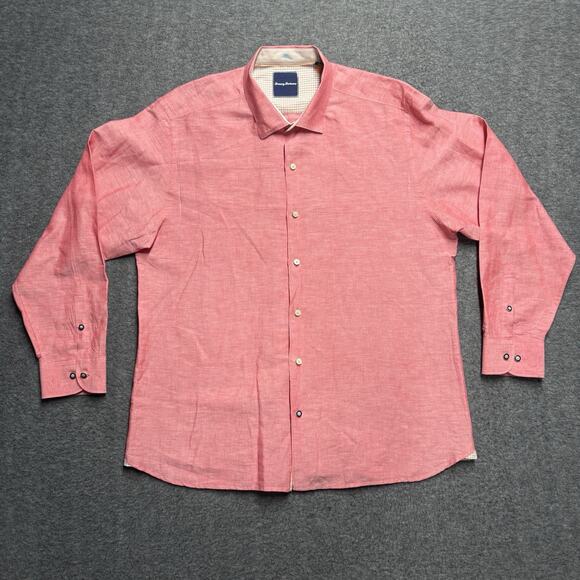 Tommy Bahama Linen Blend Button Up Shirt Men's XL Red Long Sleeve Beach - Picture 1 of 7